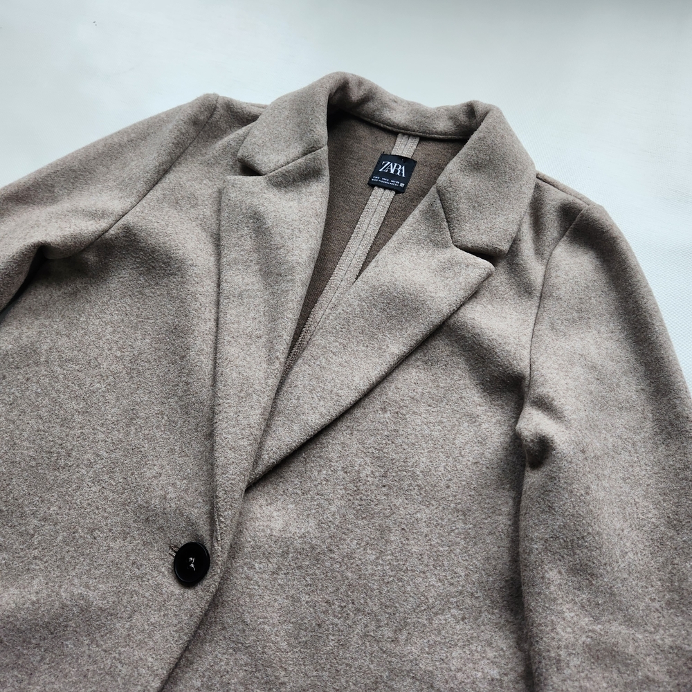 Zara Long Tan Coat With Button